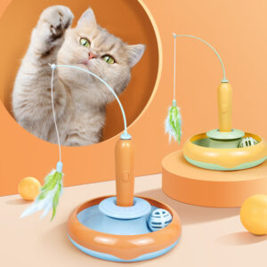 2 In 1 Pet Cat Toy With Feather & Cat Turntable